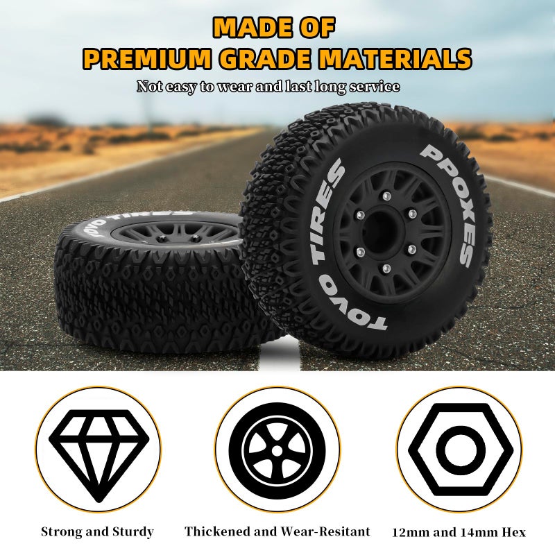 daitoku 12mm/14mm/17mm Hex RC Wheels and Tires RC Truck Tires 1/10 Scale Tyres Detachable Replacement RC Car Tires for Arrma Senton Tires Slash Tires Fury Axial Redcat Rc4wd Hex (Black) - Image 3